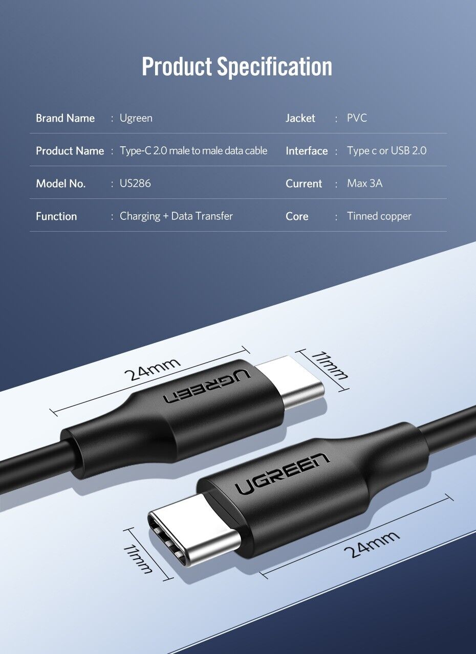 UGREEN PD60W Type C to Type C USB Cable 1M Samsung Xiaomi Apple compatibility - Tech Syndicate