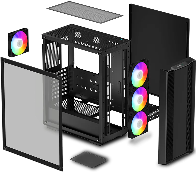 DeepCool CC560 ARGB V2 Mid Tower Case - Black, 4 ARGB Fans