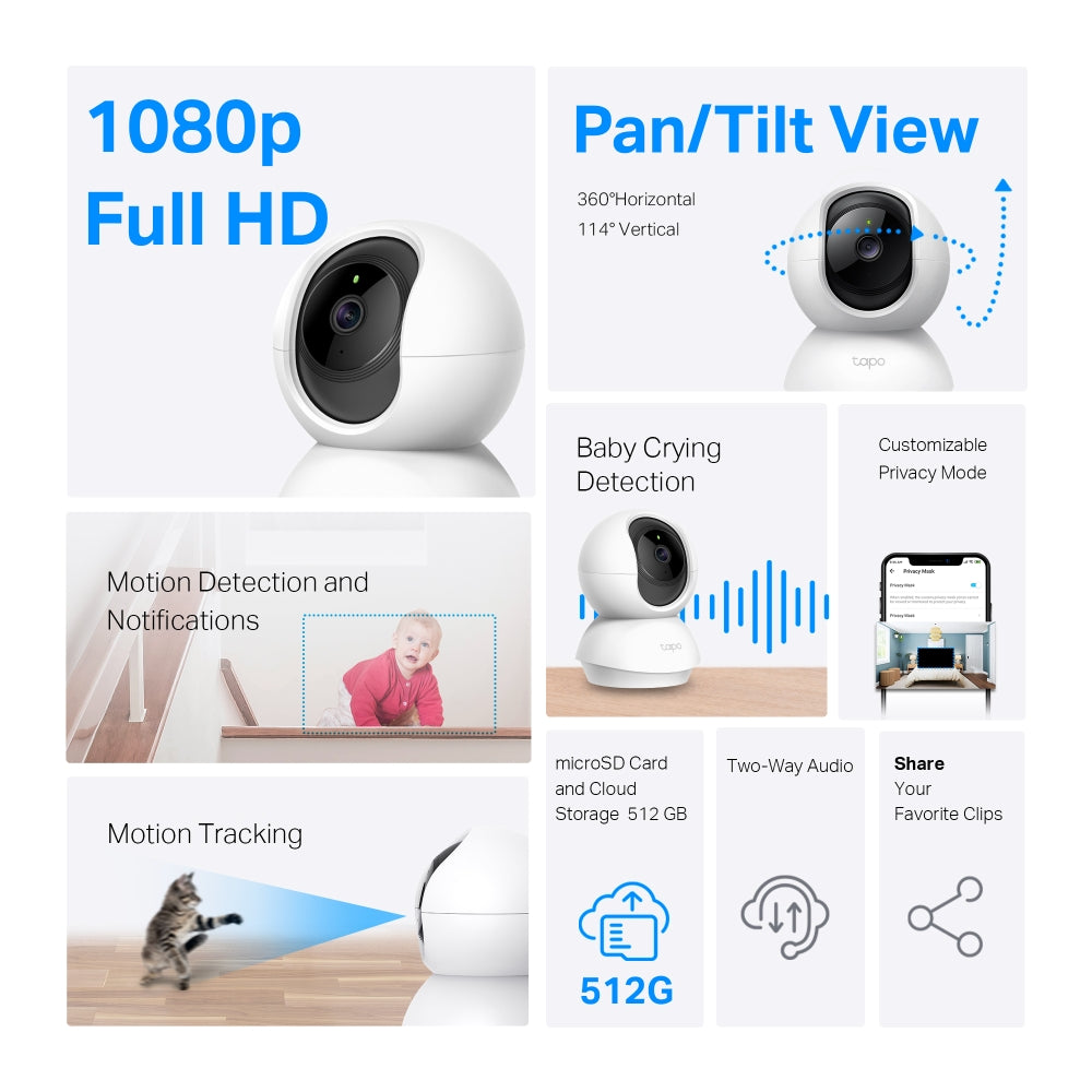TP-Link Tapo C200P2 Pan/Tilt 1080p WiFi Camera 2-Pack