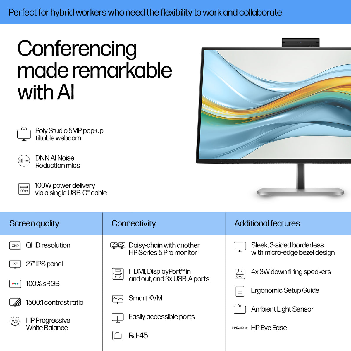 HP 527pm Series 5 Pro 27" QHD Conferencing Monitor - 1440p