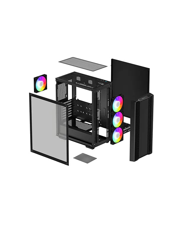 DeepCool CC560 ARGB V2 Mid Tower Case - Black, 4 ARGB Fans