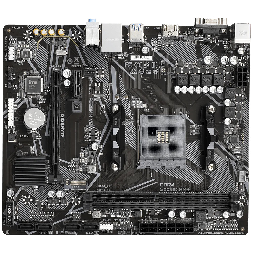 Gigabyte A520M K V2 Micro-ATX AM4 Motherboard - DDR4, M.2