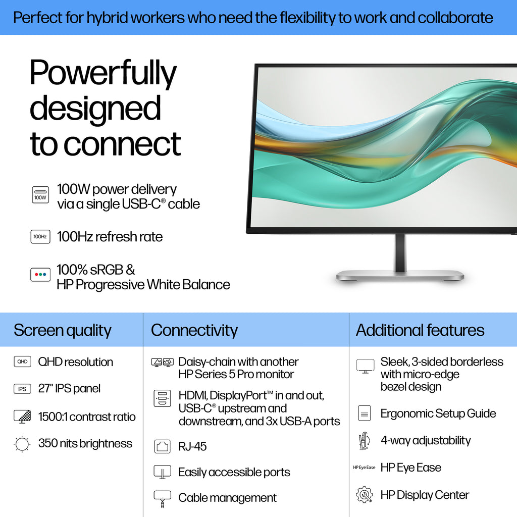 HP 527pu Series 5 Pro 27" QHD IPS USB-C Monitor - 2560x1440