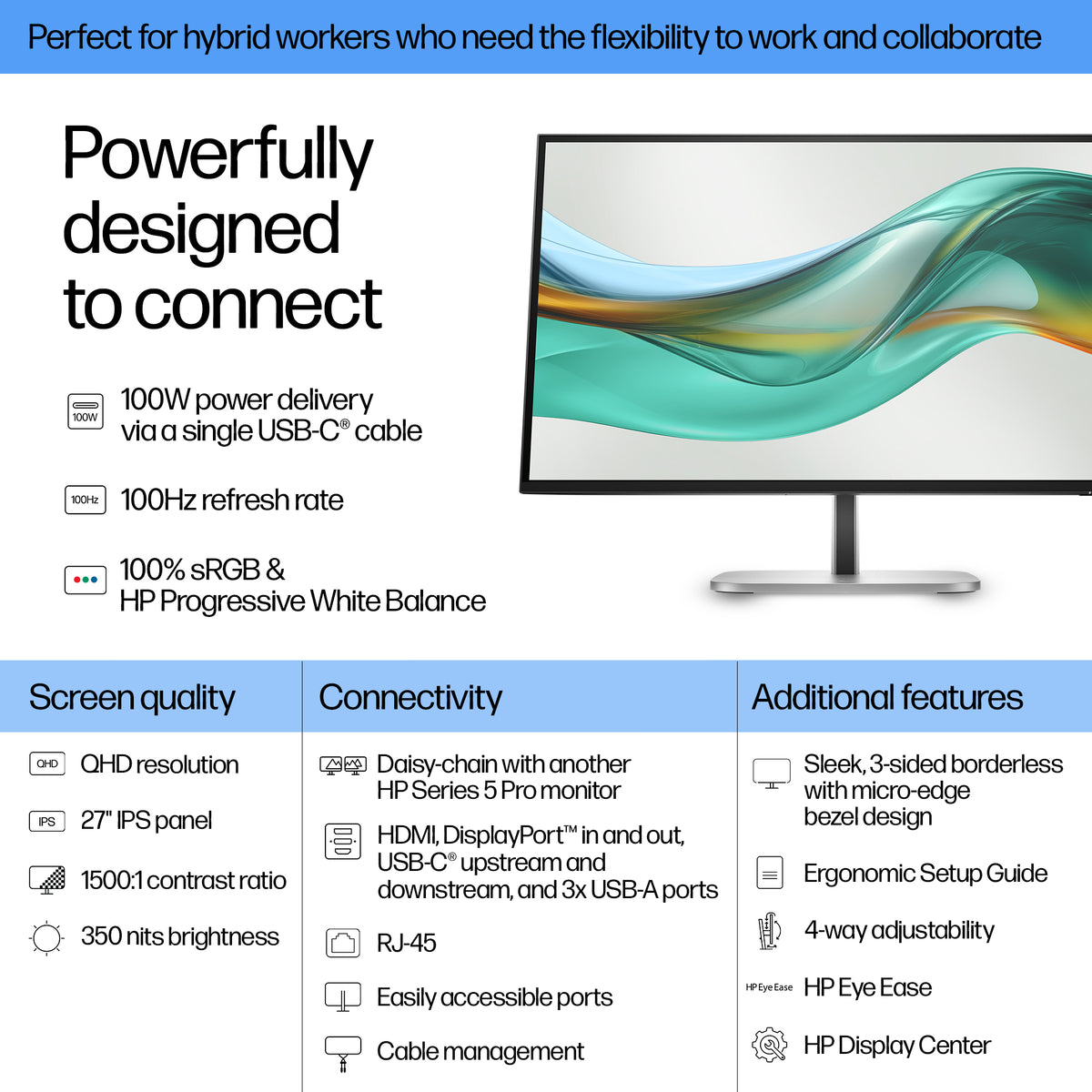 HP 527pu Series 5 Pro 27" QHD IPS USB-C Monitor - 2560x1440