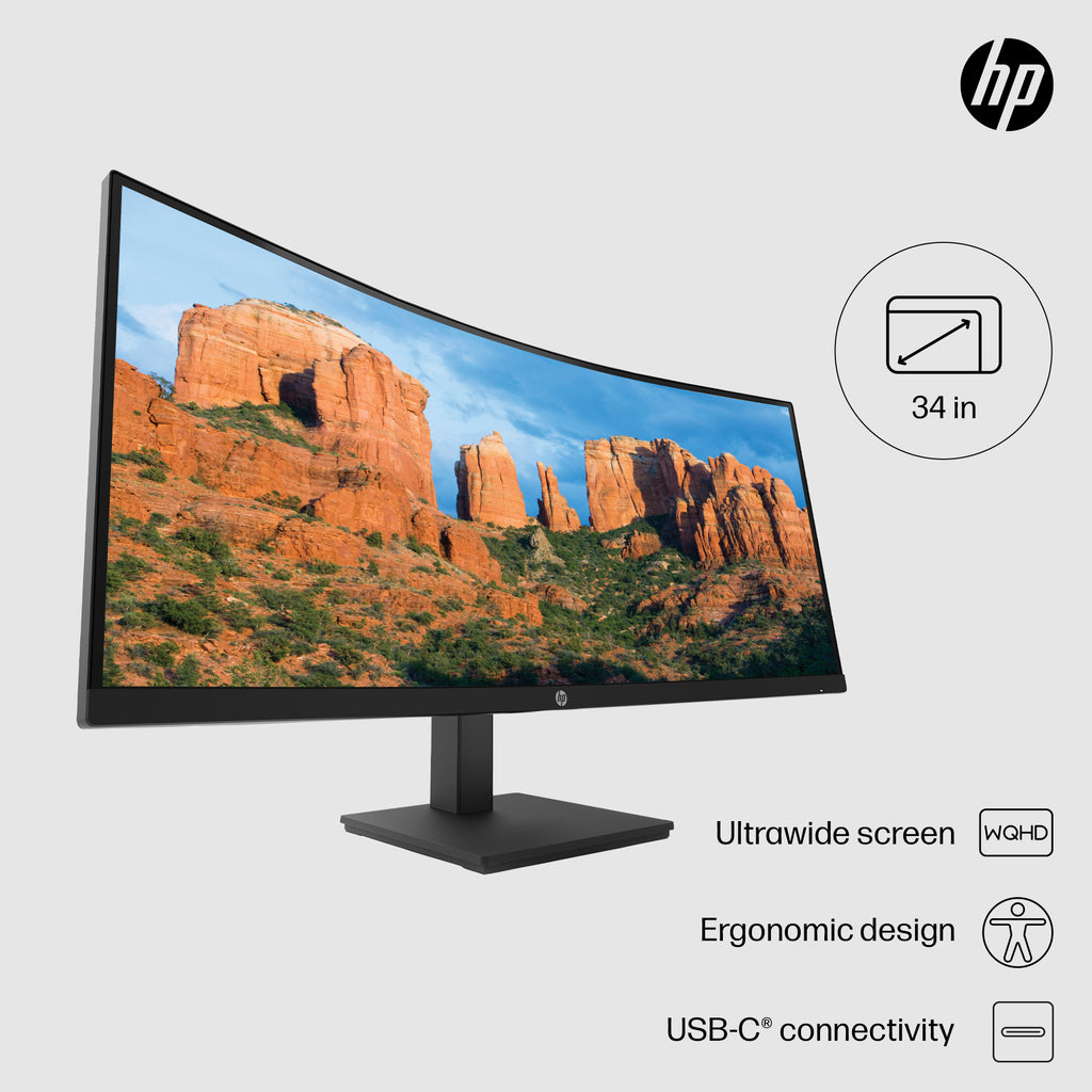 HP P34hc G4 34" Curved WQHD USB-C Monitor - 3440x1440