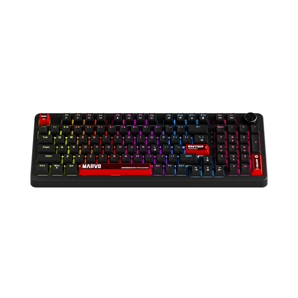 Compact Marvo gaming keyboard with customizable RGB backlighting and mechanical keys designed for optimal performance in gaming.