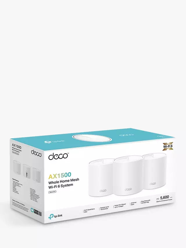 Product image 2 of 7, which shows TP-Link Deco X1500 Whole Home Mesh Wi-Fi System with Built-In Antivirus, AX1500, Pack of 3, White