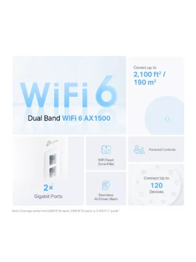 Product image 3 of 7, which shows TP-Link Deco X1500 Whole Home Mesh Wi-Fi System with Built-In Antivirus, AX1500, Pack of 3, White