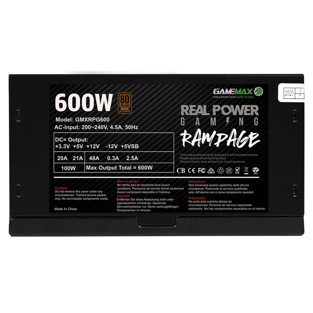 GAMEMAX RPG Rampage 600W 80 Plus Bronze Non-Modular PSU – view 8