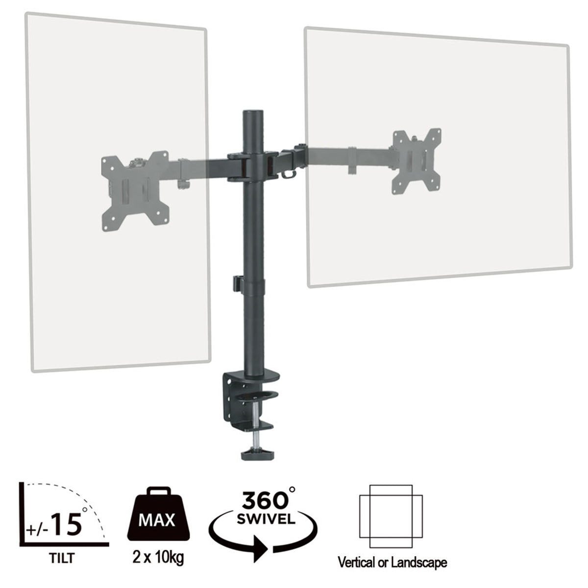 piXL Desk-Mounted Fully-Adjustable Dual Monitor Arm for Screens Up To 27 inch with VESA Mount &amp;amp; Built-In Cable Management
