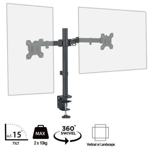 piXL Desk-Mounted Fully-Adjustable Dual Monitor Arm for Screens Up To 27 inch with VESA Mount &amp;amp; Built-In Cable Management