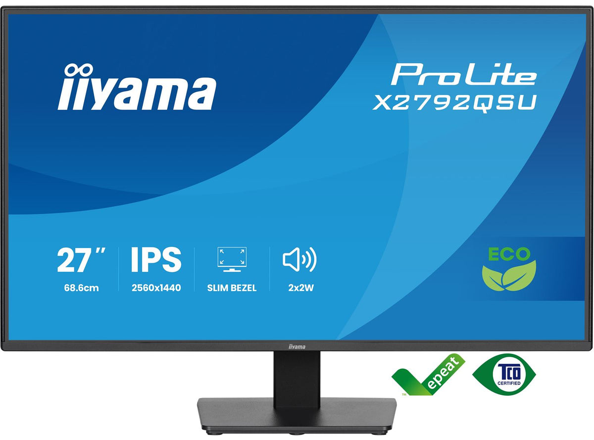 iiyama ProLite monitor X2792QSU-B1 27' IPS, 2560x1440, 4-side slim bezel and B energy class, Black, HDMI, Display Port,