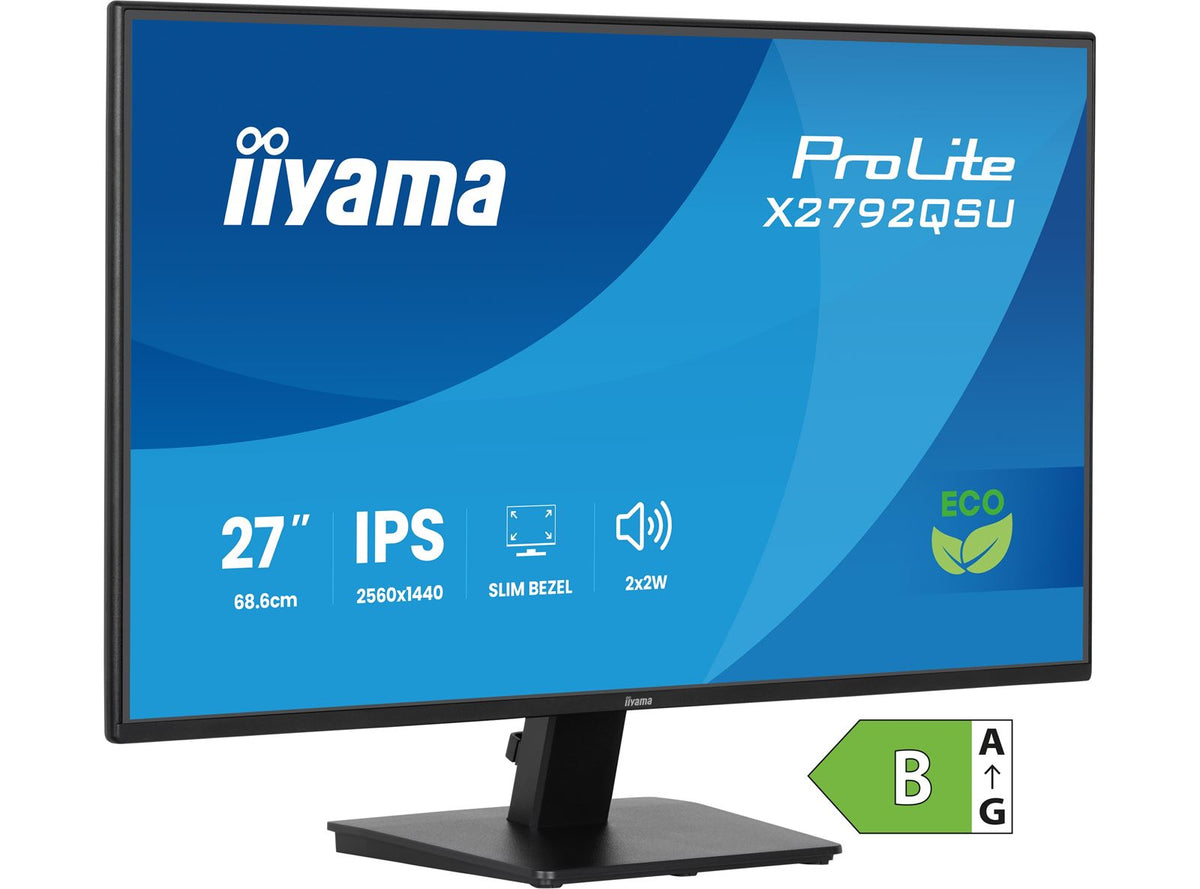 iiyama ProLite monitor X2792QSU-B1 27' IPS, 2560x1440, 4-side slim bezel and B energy class, Black, HDMI, Display Port,