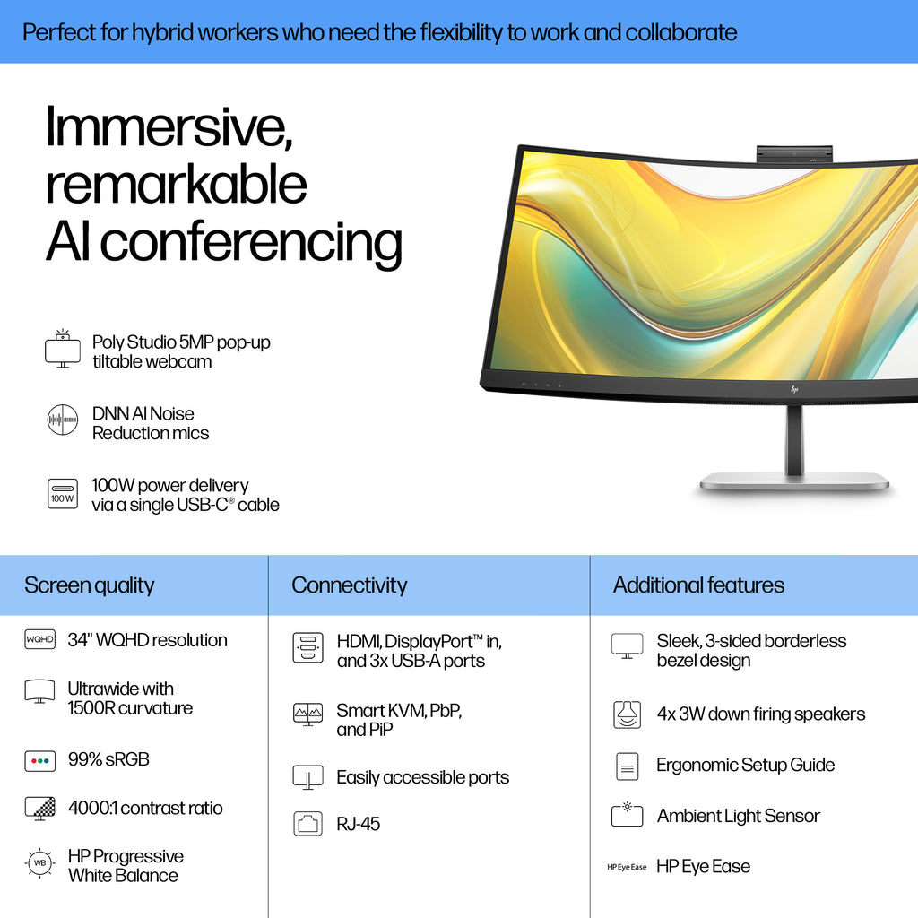 HP Series 5 Pro 534pm 34" Curved WQHD 100Hz VA Monitor