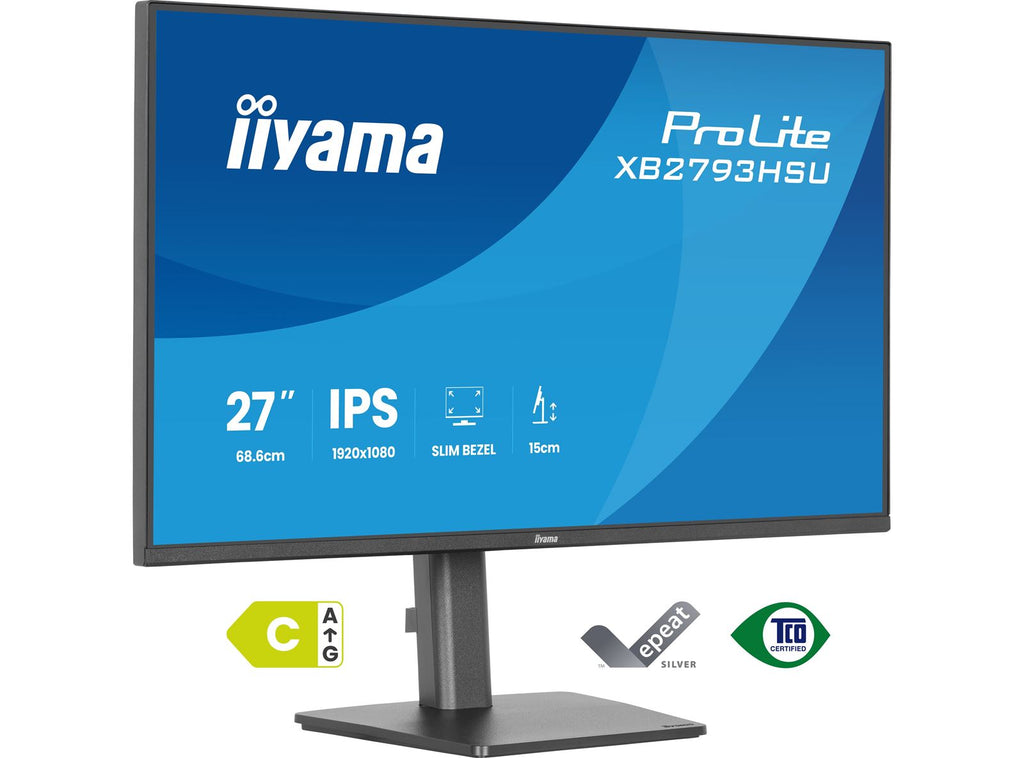 iiyama ProLite monitor XB2793HSU-B1 Height Adjustable, 27' IPS, 120Hz, Black, 4-side slim bezel and C energy class, HDMI, Display Port, USB Hub