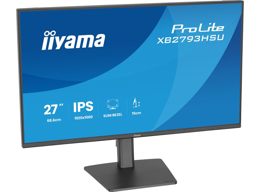iiyama ProLite monitor XB2793HSU-B1 Height Adjustable, 27' IPS, 120Hz, Black, 4-side slim bezel and C energy class, HDMI, Display Port, USB Hub