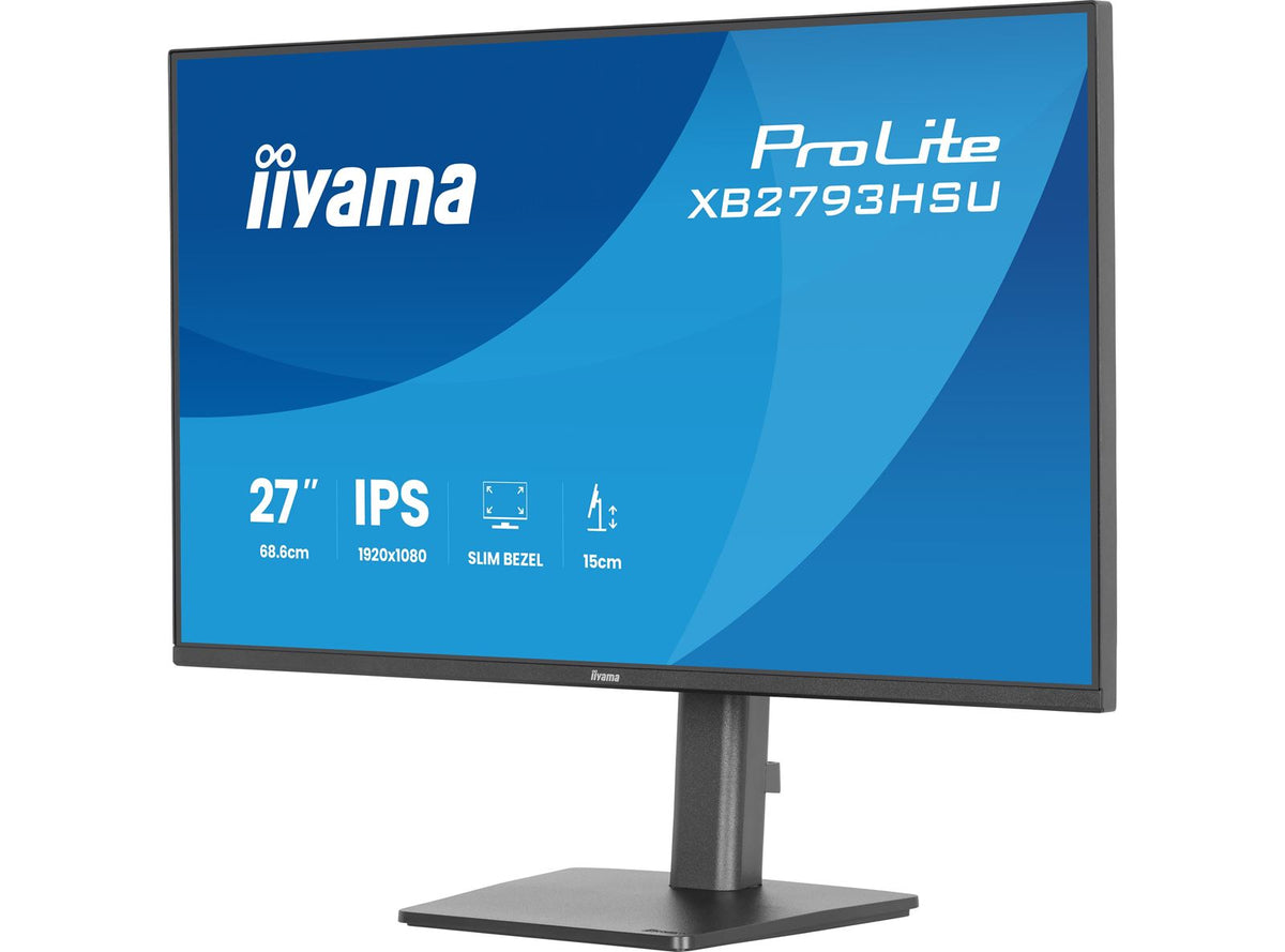 iiyama ProLite monitor XB2793HSU-B1 Height Adjustable, 27' IPS, 120Hz, Black, 4-side slim bezel and C energy class, HDMI, Display Port, USB Hub