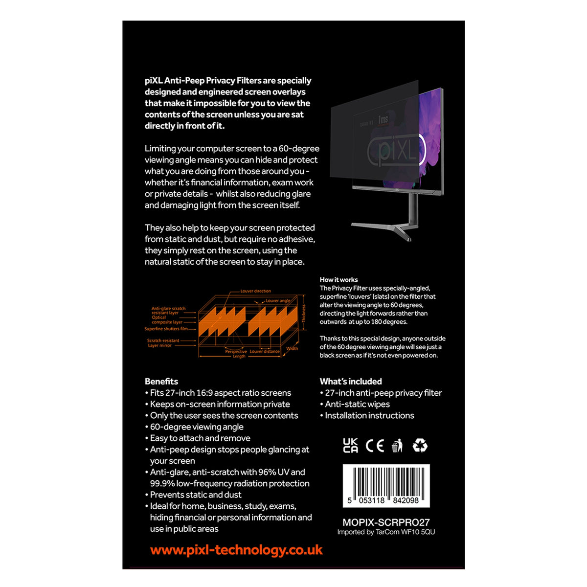 piXL 27 Inch Monitor Privacy Screen Filter SCRPRO27