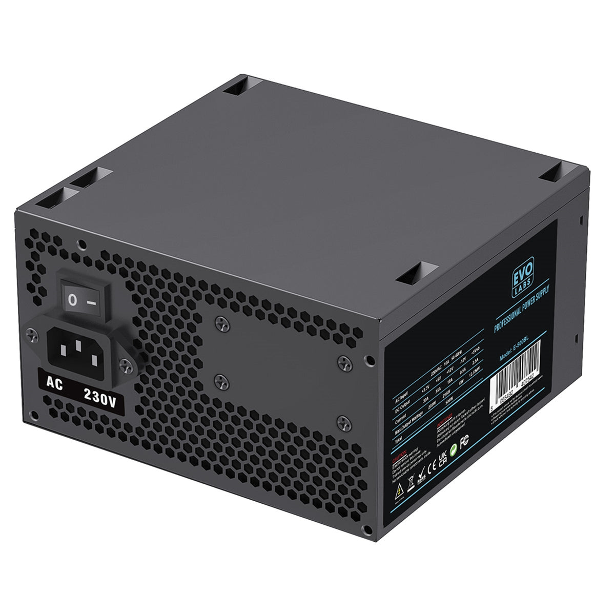 EVO LABS BR500-12BL 500W ATX PSU - 120mm Silent Fan, PFC
