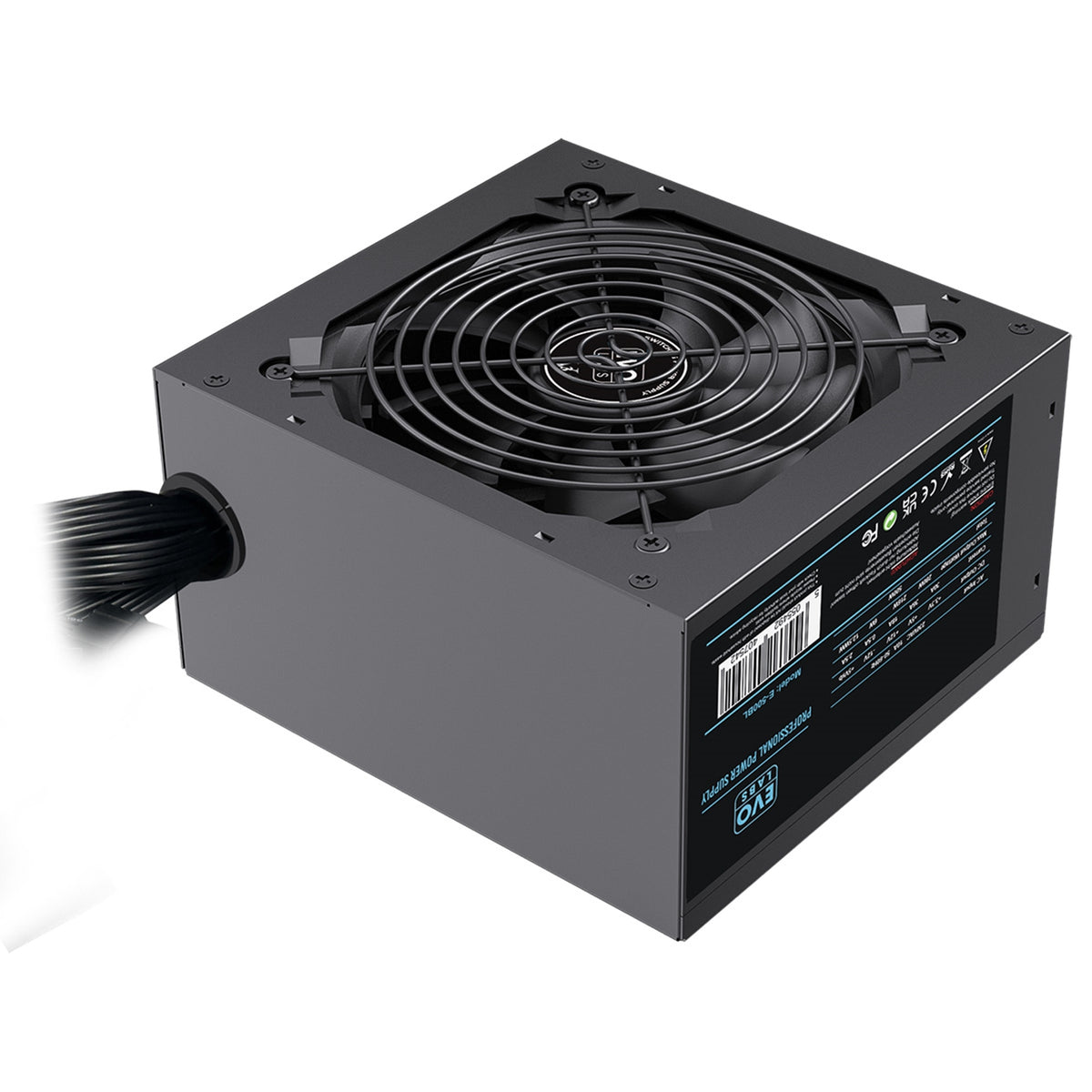EVO LABS BR500-12BL 500W ATX PSU - 120mm Silent Fan, PFC