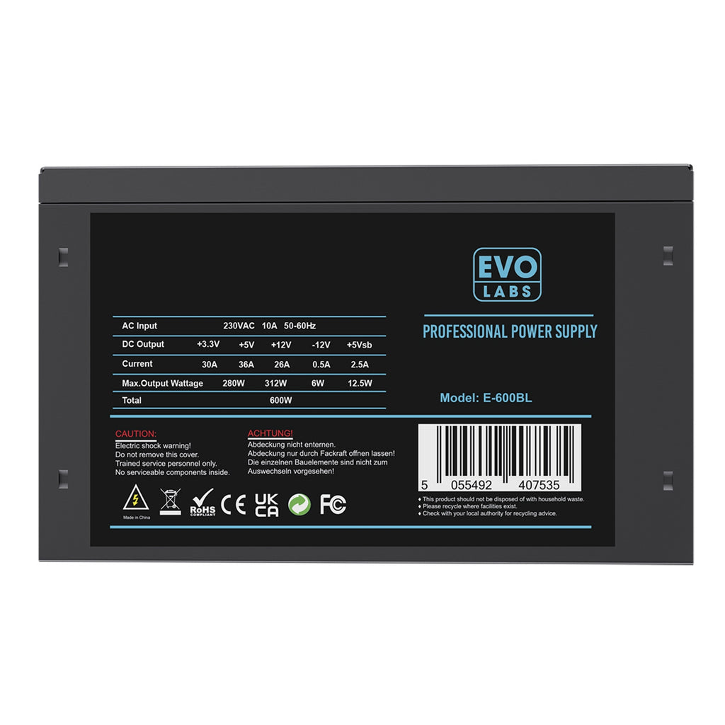EVO LABS BR600-12BL 600W Non-Modular ATX PSU 120mm Fan – view 8