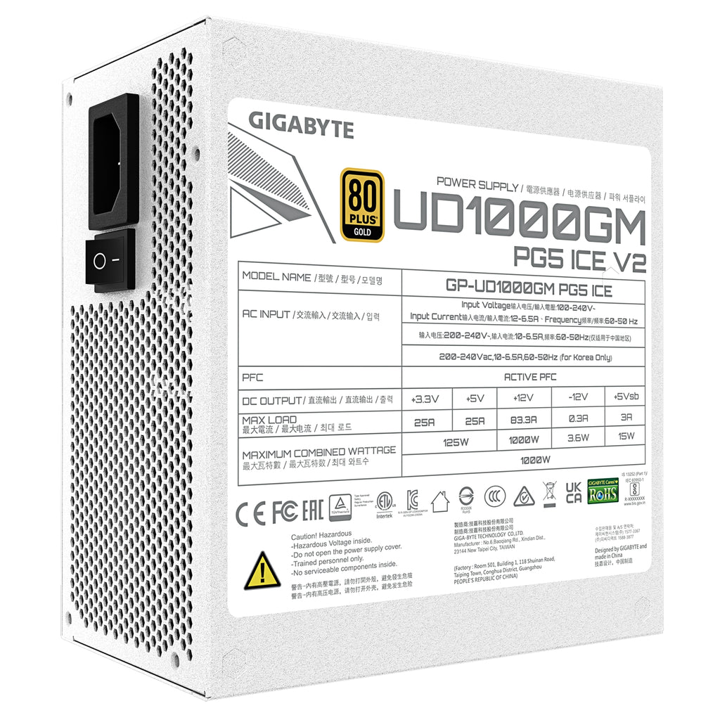 GIGABYTE UD1000GM PG5 V2 ICE 1000W PSU - ATX 3.1 PCIe 5.1 — view 5