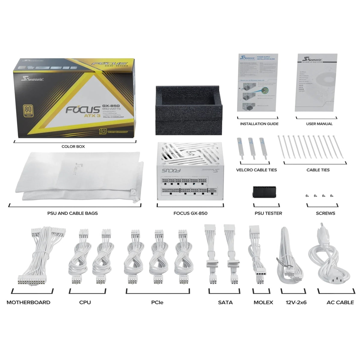 Seasonic FOCUS GX V4 850W White ATX 3.1 80 Plus Gold PSU – view 2