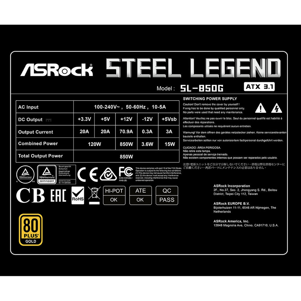ASRock Steel Legend SL-850G 850W 80+ Gold Modular PSU – view 8