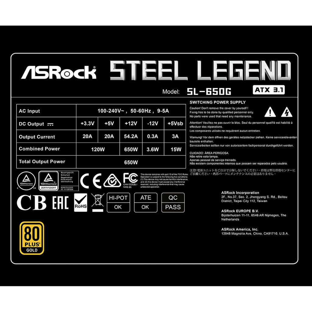 ASRock Steel Legend SL-650G 650W 80+ Gold Fully Modular PSU — view 8