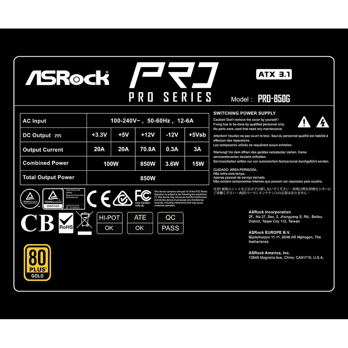 ASRock PRO-850G 850W ATX 3.1 80 Plus Gold PSU – view 7