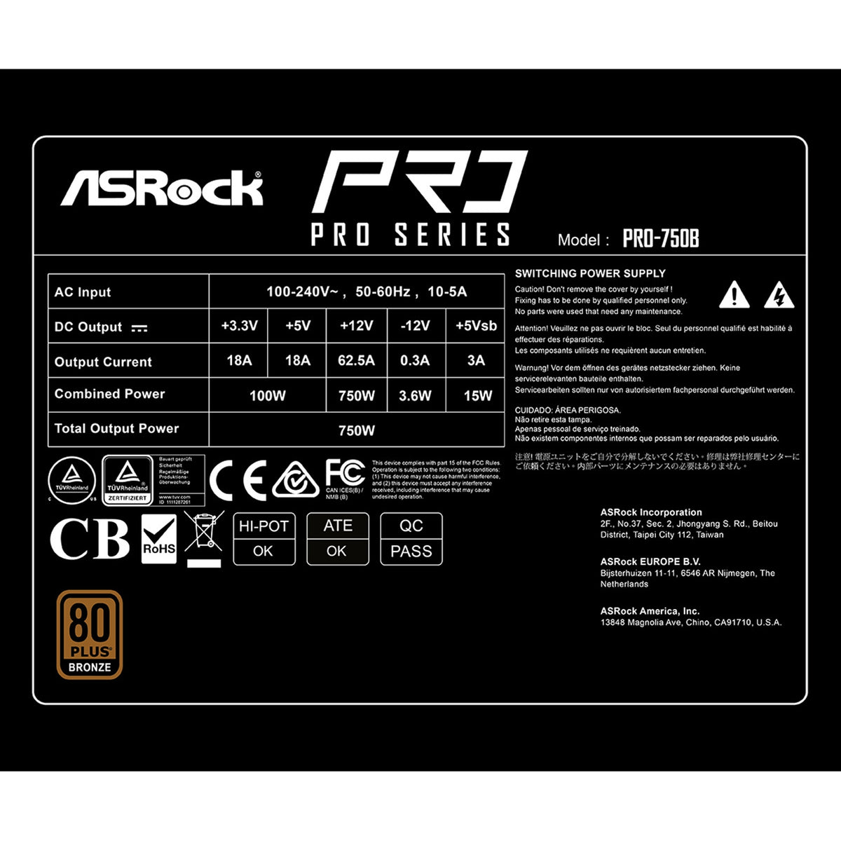 ASRock PRO-750B 750W 80 Plus Bronze ATX 3.1 PSU — view 7