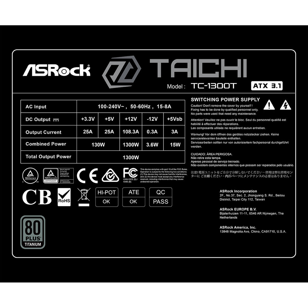 ASRock Taichi TC-1300T 1300W 80 Plus Titanium Modular PSU – view 8