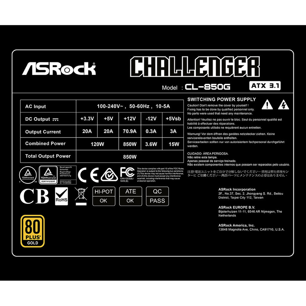 ASRock Challenger CL-850G 850W 80 Plus Gold PSU ATX3.1 – view 7
