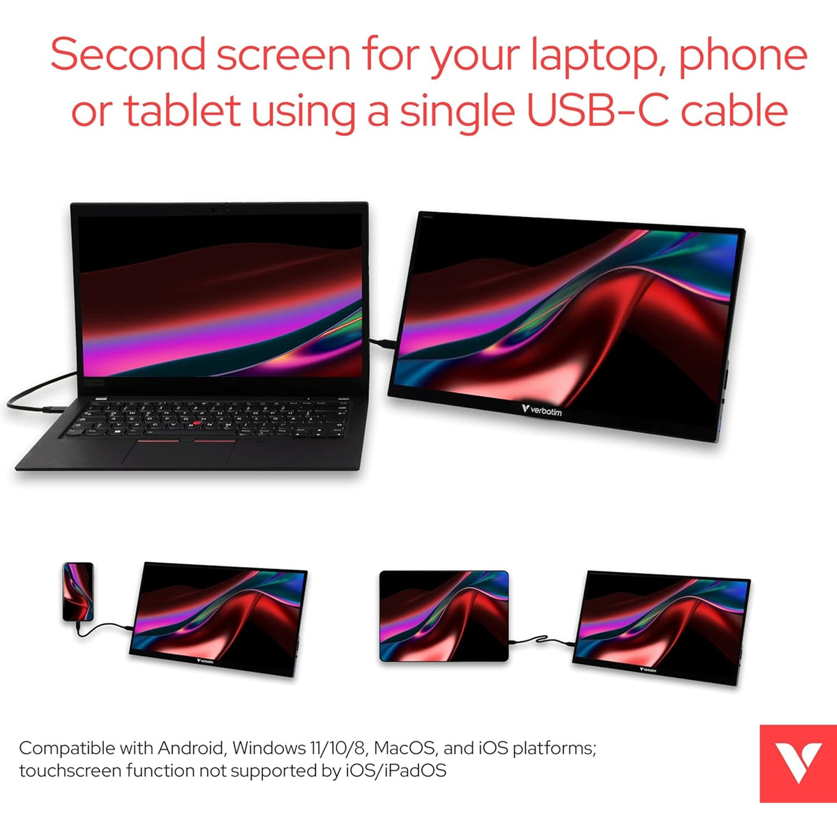 Verbatim PMT-14 14" FHD Touchscreen Monitor - USB-C, Aluminium – view 4