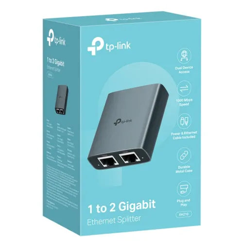 TP-Link EH210 1-to-2 Gigabit Ethernet Splitter | 1000Mbps High-Speed | Plug &amp; Play LAN RJ45 Network Switch | USB Powered | For Router, Laptop, PC, TV &amp; Xbox (Grey)