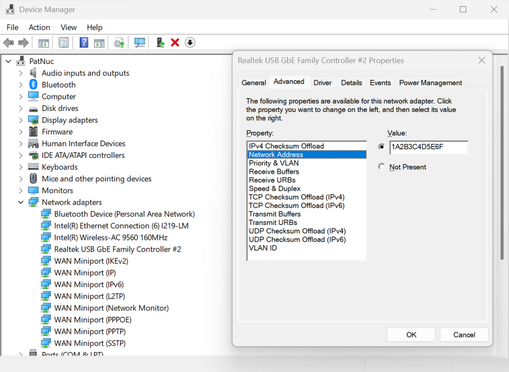 Windows 11 Device Manager and Network Properites