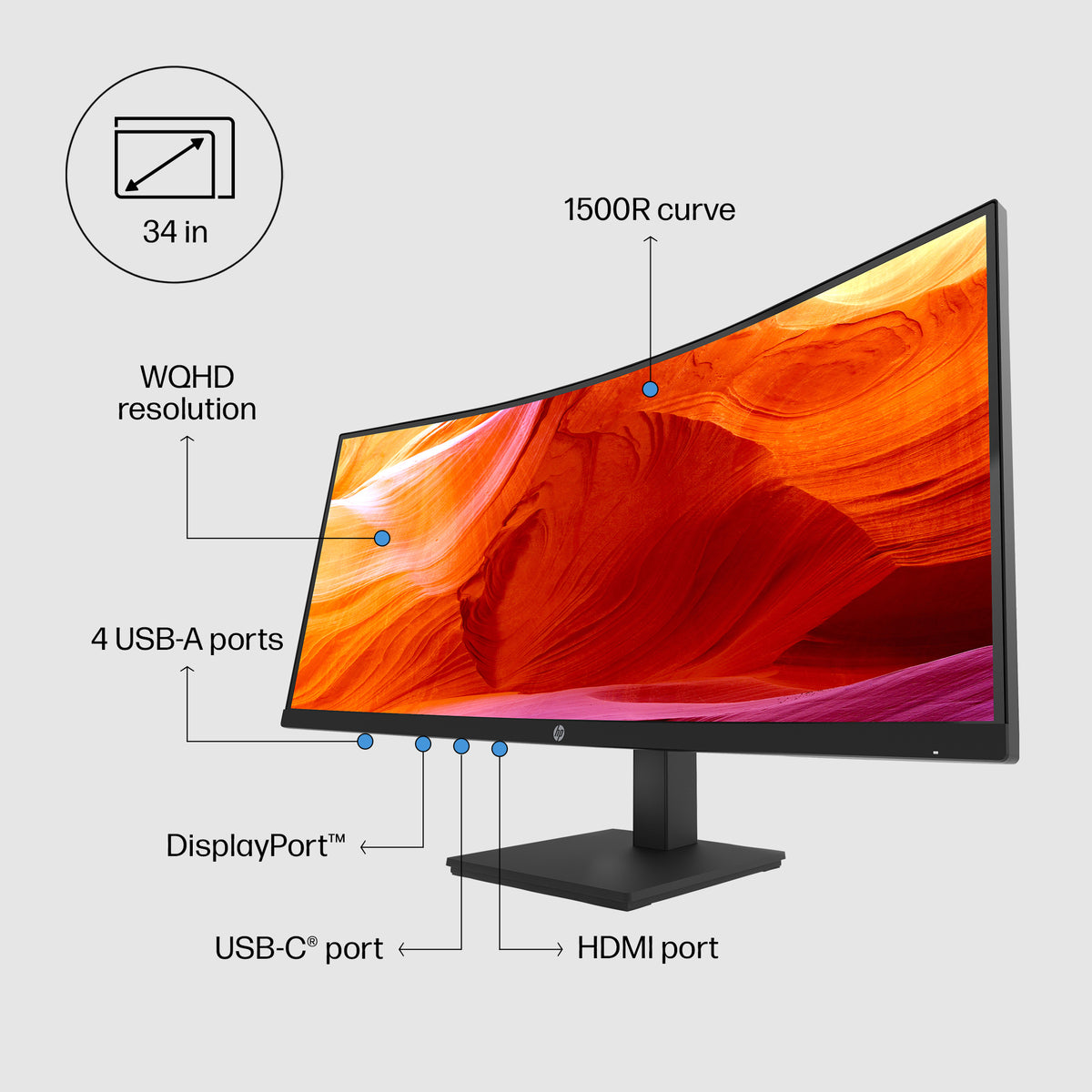 HP P34hc G4 34" Curved WQHD USB-C Monitor - 3440x1440