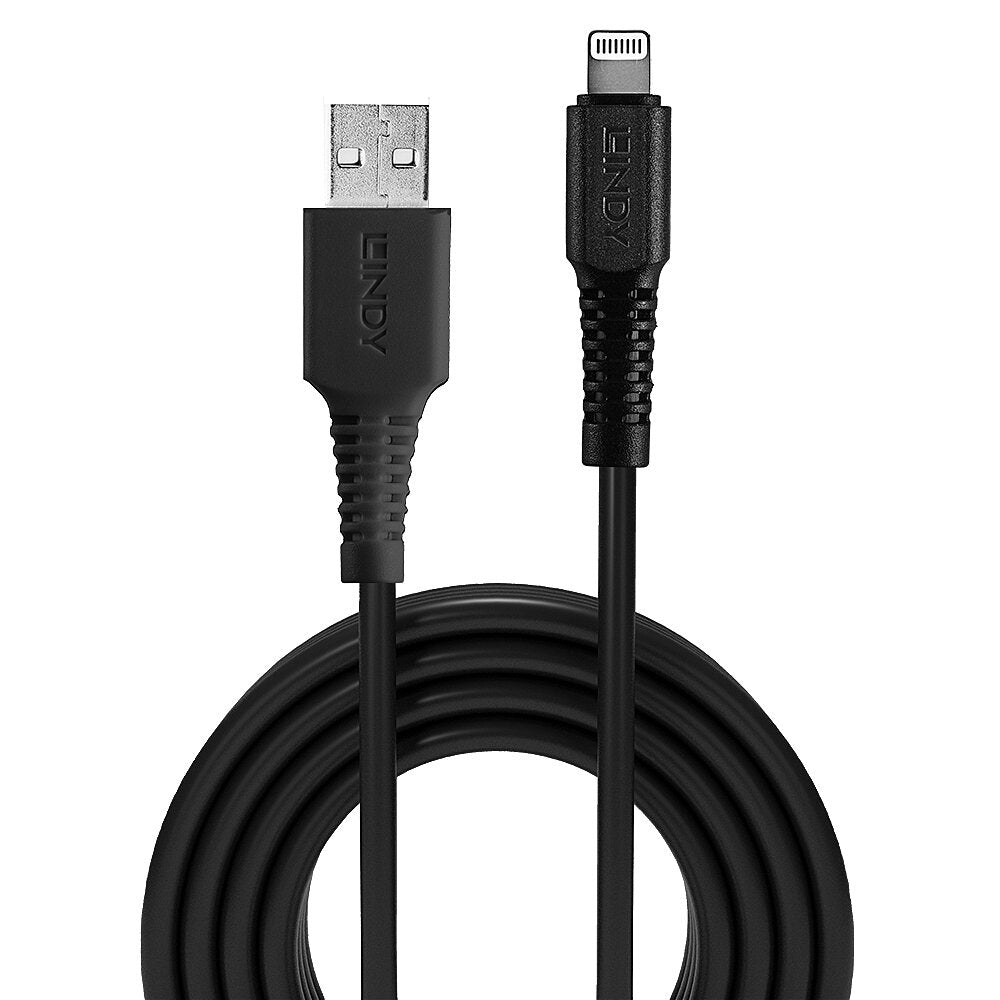 Lindy 31319 0.5m USB-A to Lightning MFi Cable - Black