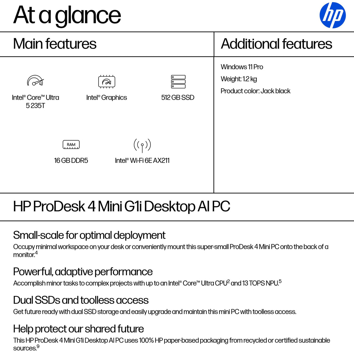 HP ProDesk 4 Mini G1i AI PC – Core Ultra 5, 16GB, 512GB SSD