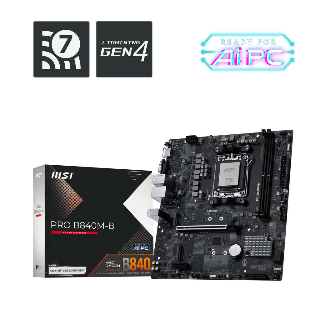 MSI PRO B840M-B AM5 mATX Motherboard - DDR5, PCIe 4.0