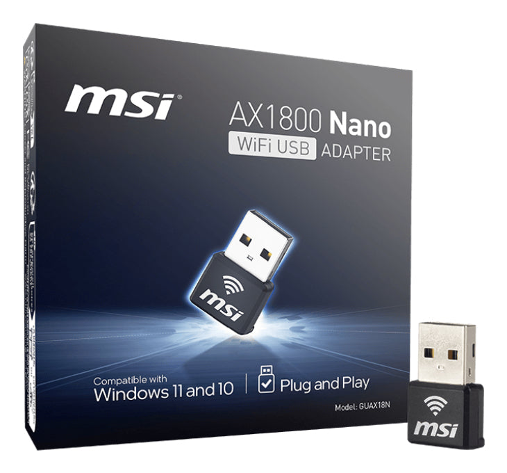 MSI AX1800 Nano WiFi 6 USB Adapter - Dual Band 1800Mbps