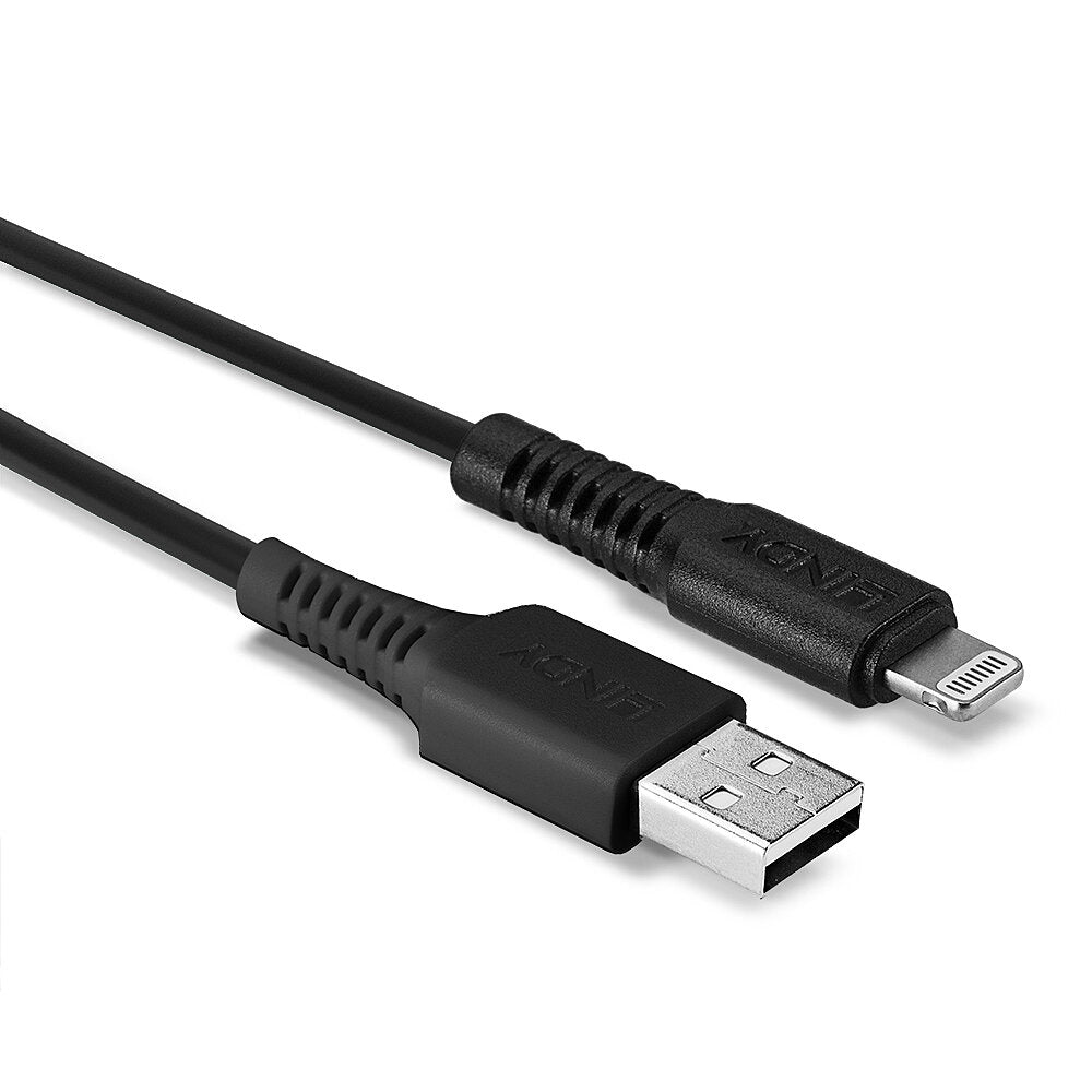 Lindy 31319 0.5m USB-A to Lightning MFi Cable - Black