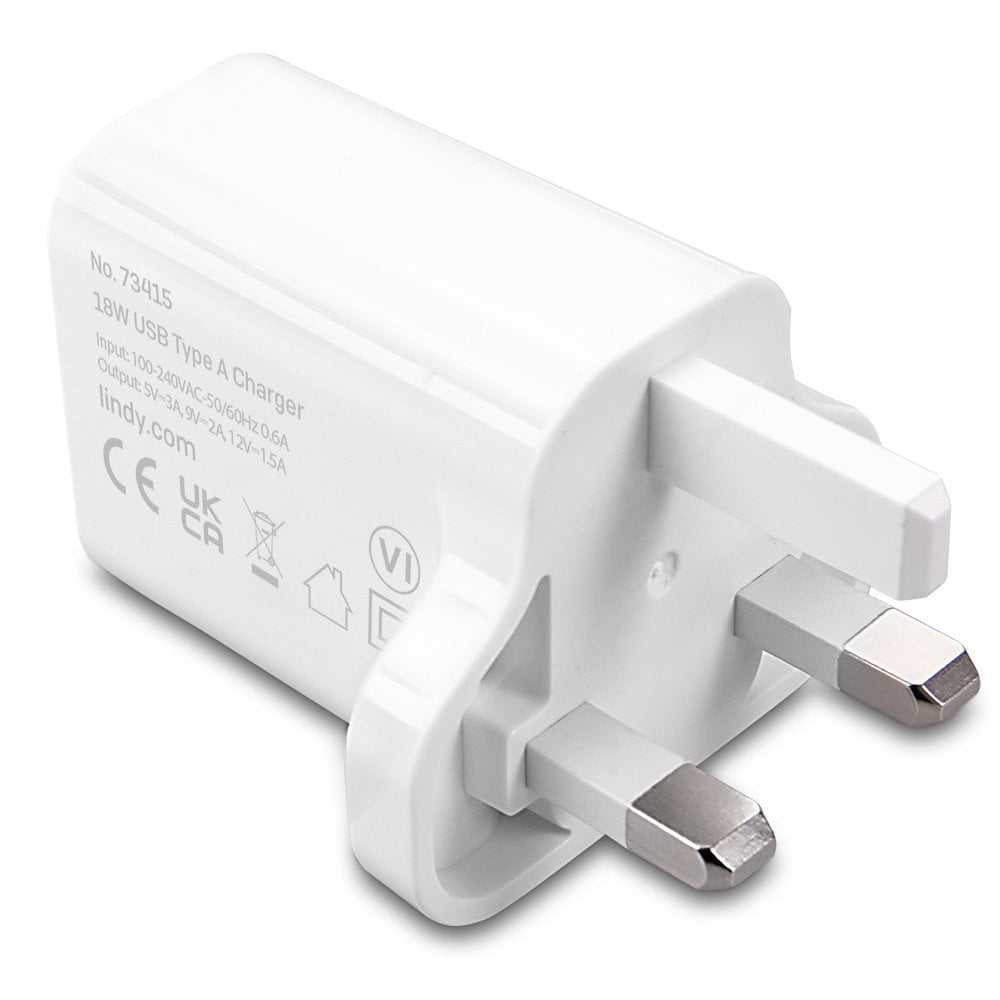 LINDY 73415 18W USB Type A Fast Charger - UK Plug