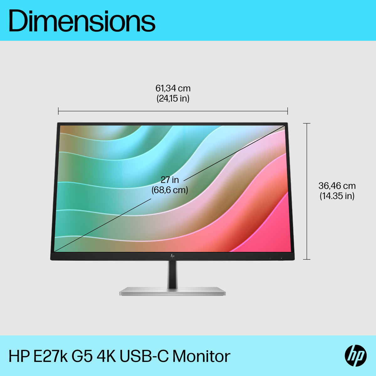 HP E27k G5 27" 4K UHD USB-C Monitor - IPS, 60Hz, 350cd/m²