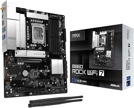 ASRock B860 Rock WiFi 7 ATX Motherboard, Supports Intel Core Ultra Processors (Series 2, LGA1851), DDR5 8666+ (OC), PCIe 5.0, WiFi 7, 2.5G LAN, Dr.MOS