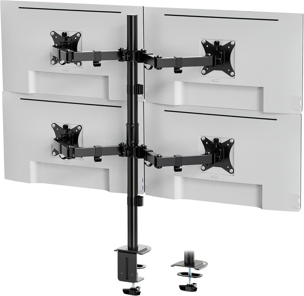 VonHaus Quad Monitor Stand for 13-32&amp;#34; Screens, Four Screen Monitor Desk Mount, Height Adjustable, Easy Assemble Stand with Full Tilt, Rotation &amp;amp; Swivel Arms, VESA: 75x75 &amp;amp; 100x100mm