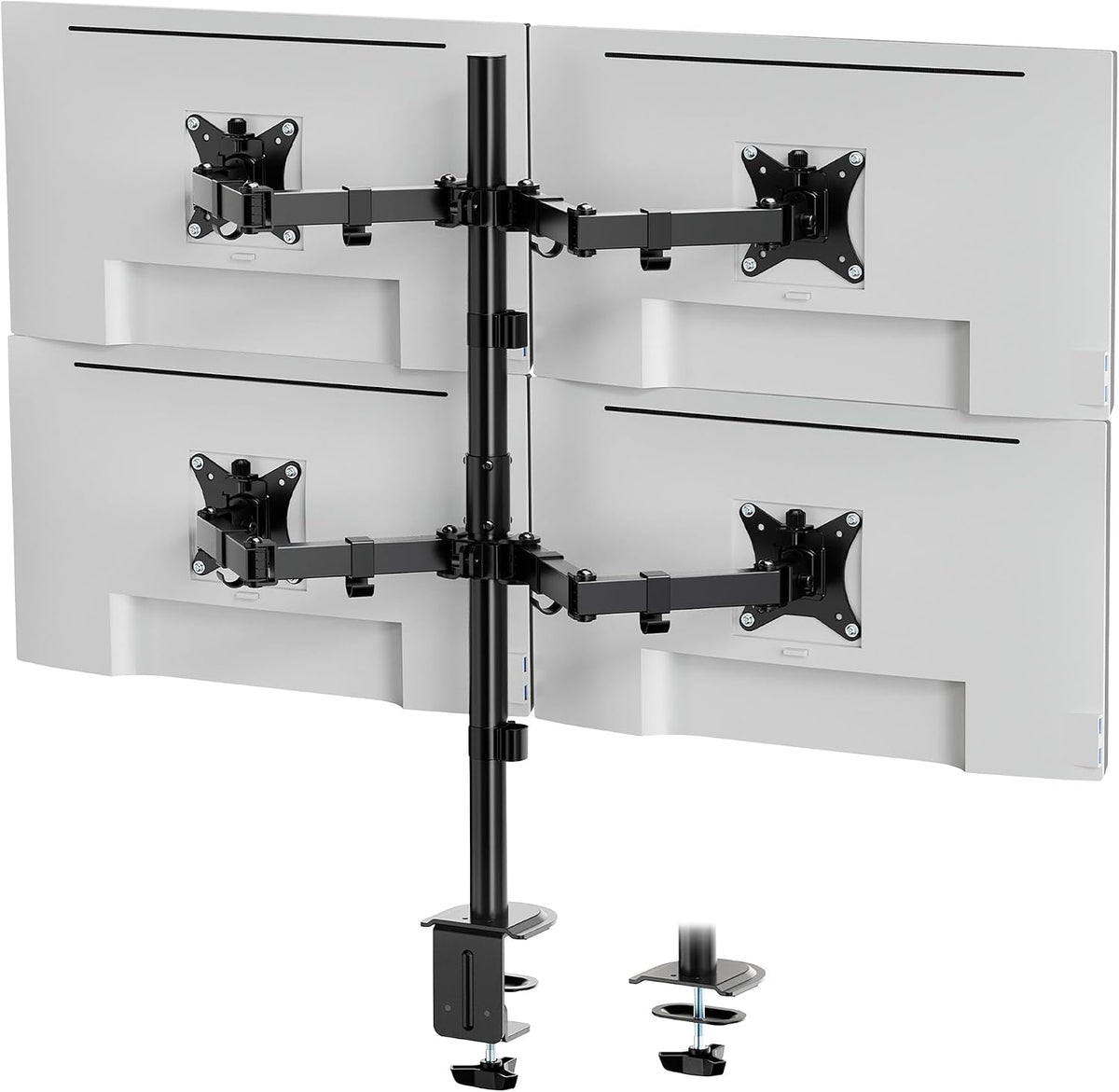VonHaus Quad Monitor Stand for 13-32&amp;#34; Screens, Four Screen Monitor Desk Mount, Height Adjustable, Easy Assemble Stand with Full Tilt, Rotation &amp;amp; Swivel Arms, VESA: 75x75 &amp;amp; 100x100mm