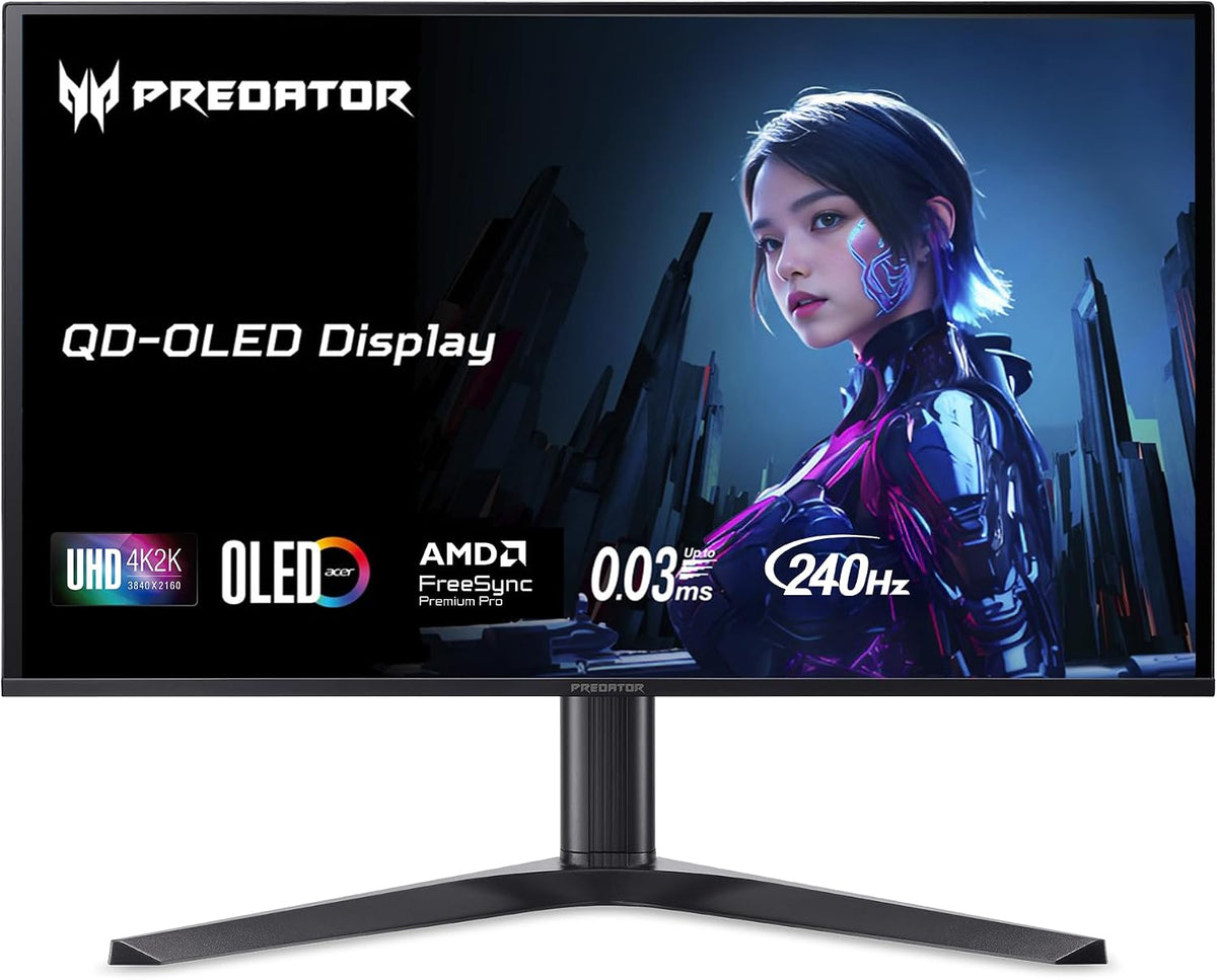Acer Predator 26.5in 4K 3840x2160 QD-OLED 240Hz Gaming Monitor X27 X1 | 0.03ms, AMD FreeSync Premium Pro, NVIDIA G-Sync Compatible, DCI-P3 99%, 2xHDMI 2.1, 2xDP, USB-C 65W, HDR400, Ergo Stand, SPK