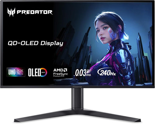 Acer Predator 26.5in 4K 3840x2160 QD-OLED 240Hz Gaming Monitor X27 X1 | 0.03ms, AMD FreeSync Premium Pro, NVIDIA G-Sync Compatible, DCI-P3 99%, 2xHDMI 2.1, 2xDP, USB-C 65W, HDR400, Ergo Stand, SPK