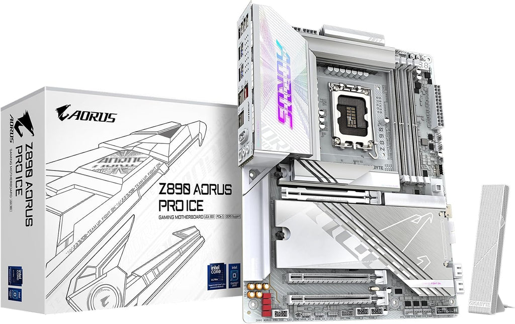 GIGABYTE Z890 AORUS PRO ICE Intel Core Ultra (Series 2) LGA 1851 Motherboard, ATX, DDR5, 5X M.2, PCIe 5.0, Thunderbolt 4, WIFI7, 5GbE LAN, EZ-Latch